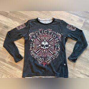 Affliction Shirt Mens Reversible Thermal Distressed Streetwear Goth VTG Y2K Sz S